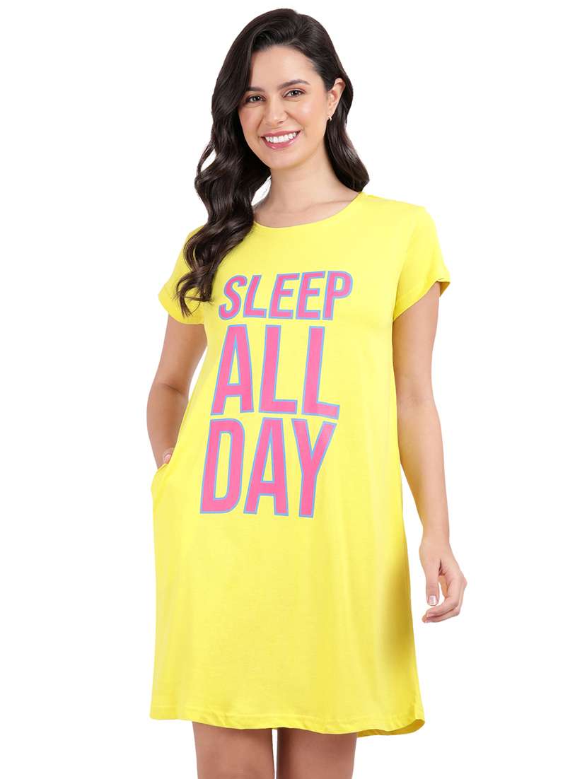 women printed round neck sleepshirt