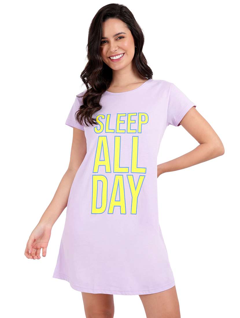 women printed round neck sleepshirt