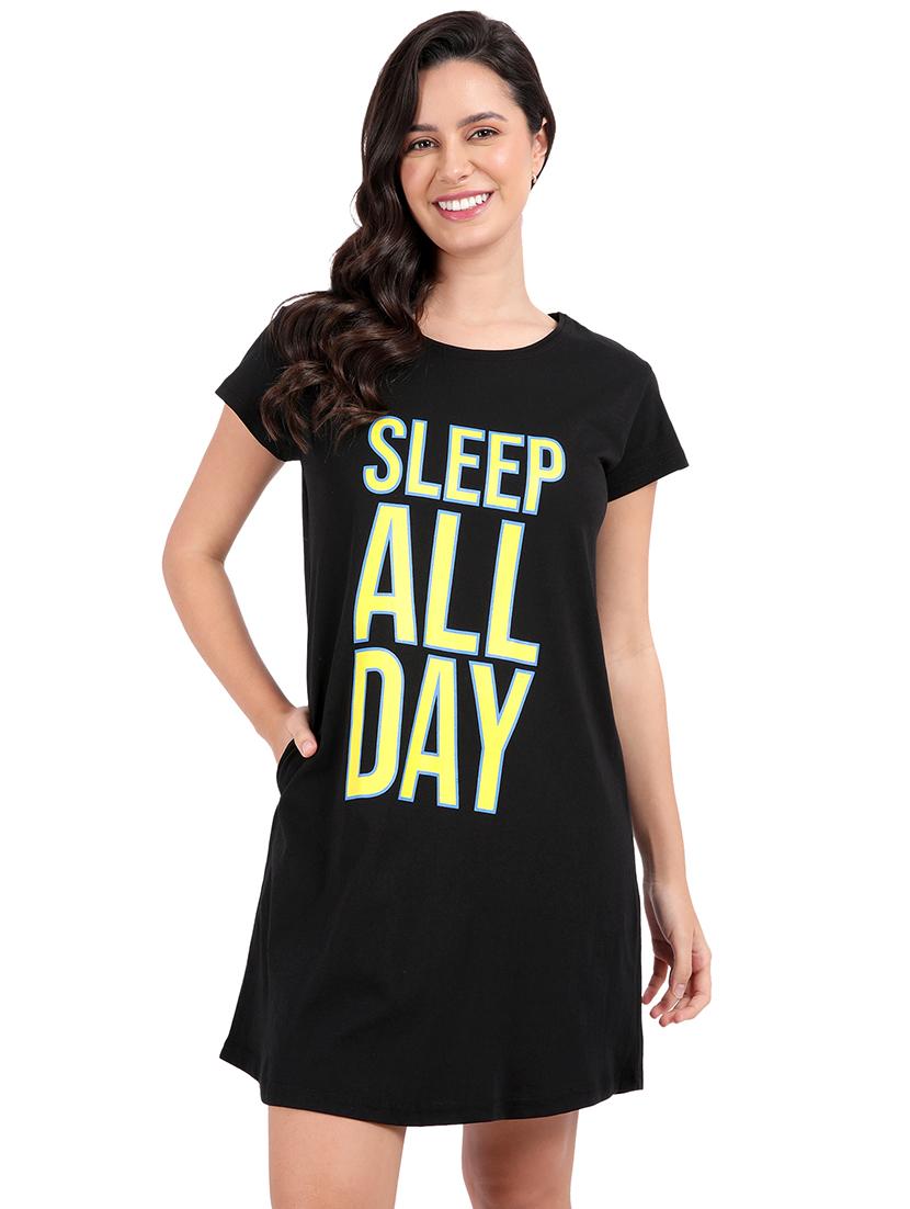 women printed round neck sleepshirt