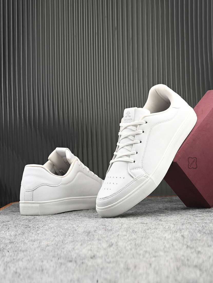 men solid white lace up sneaker - 21730688 -  Zoom Image - 0