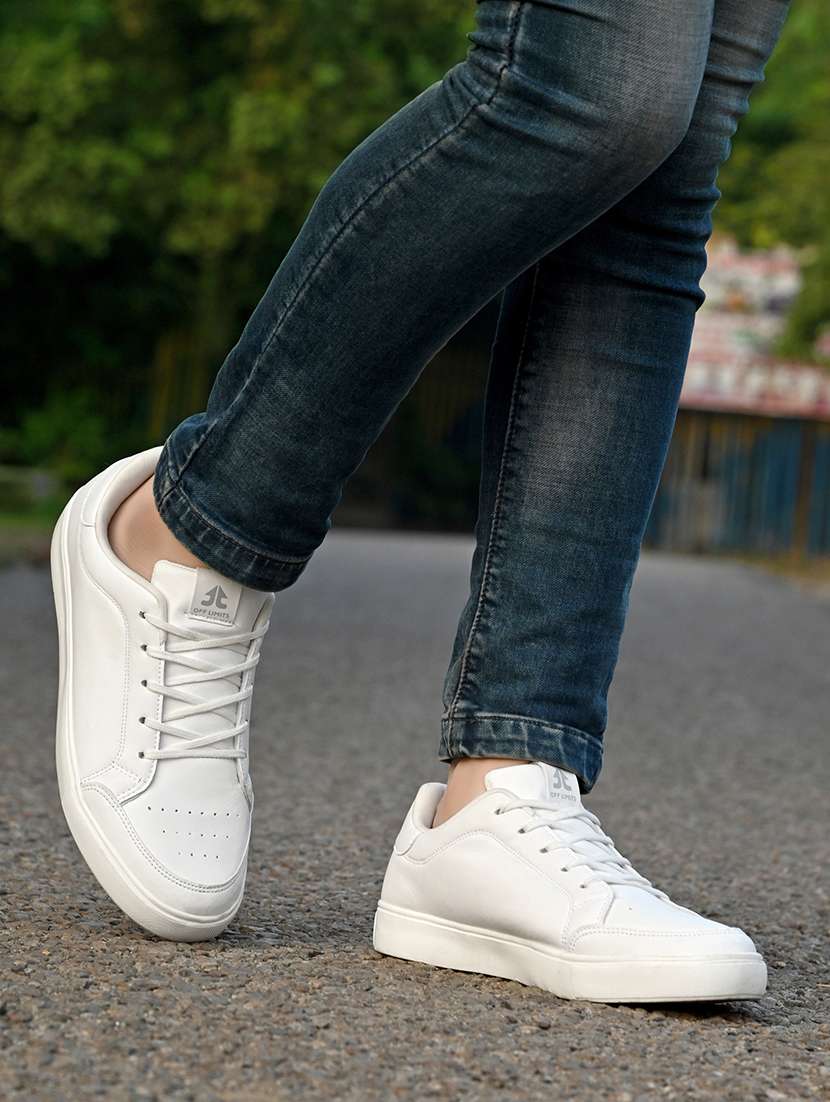 men solid white lace up sneaker - 21730688 - Standard Image - 5