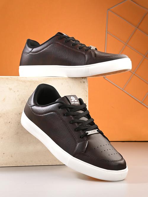 men solid brown lace up sneaker - 21730689 -  Standard Image - 0