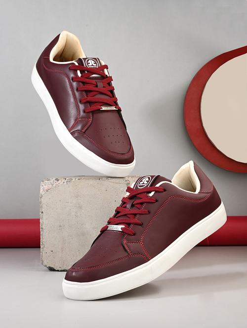 men solid maroon lace up sneaker - 21730690 -  Standard Image - 0