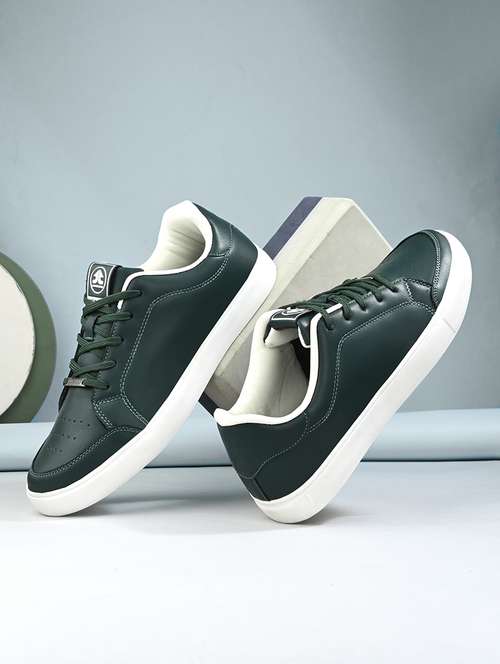 men solid bottle green lace up sneaker - 21730691 - Standard Image - 0