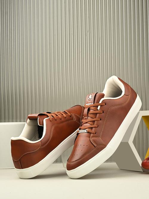 men solid brown lace up sneaker - 21730692 -  Standard Image - 0