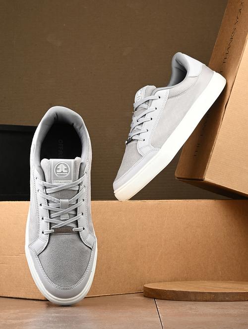 men solid grey lace up sneaker - 21730698 -  Standard Image - 0