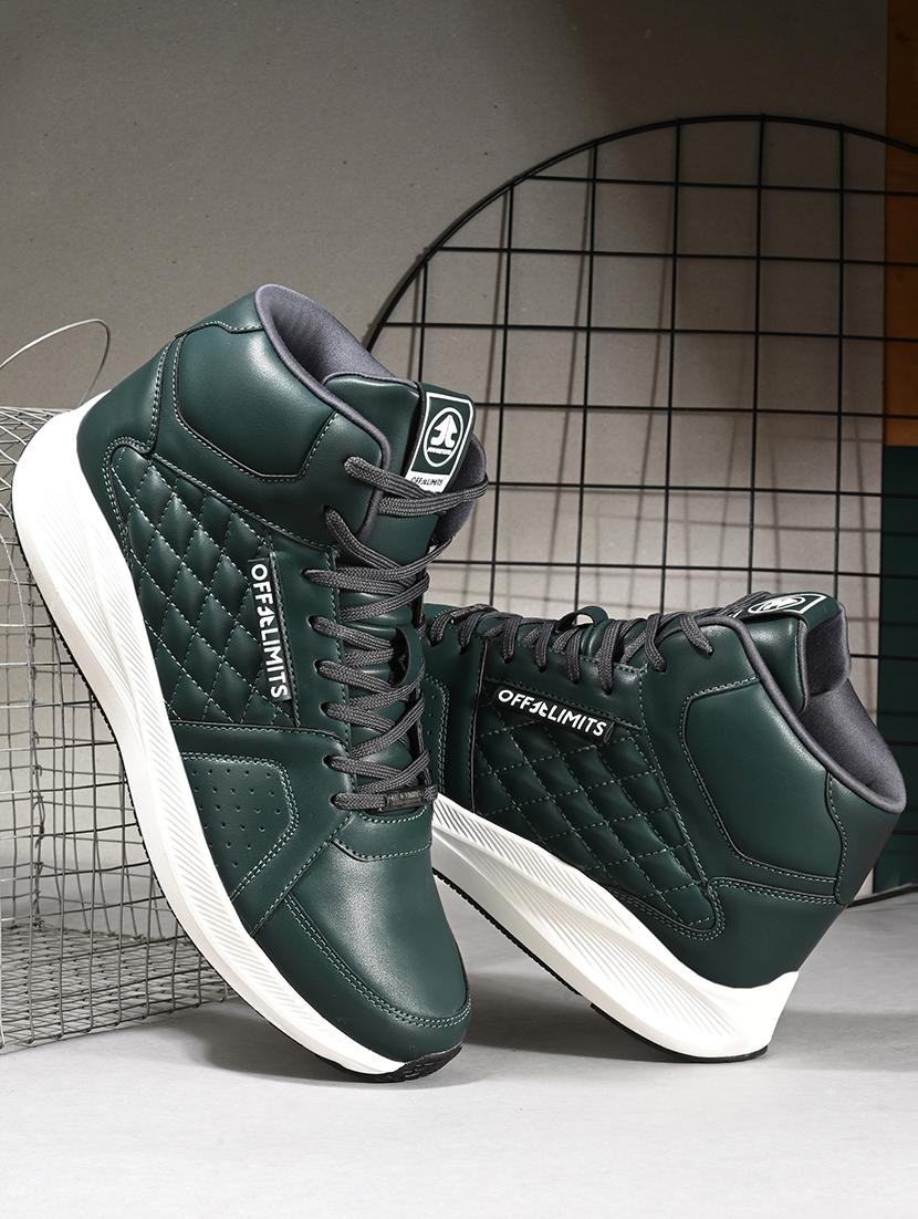 men bottle green lace up high ankle sneaker - 21730707 -  Zoom Image - 0