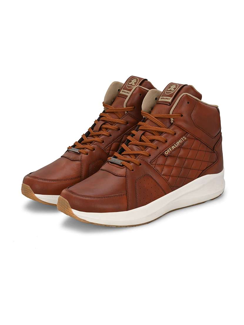 men solid tan lace up high ankle sneaker - 21730708 - Standard Image - 3