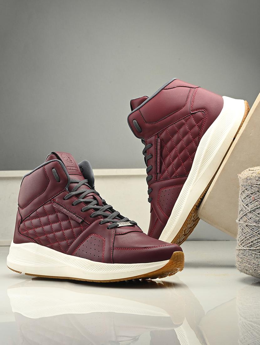 men solid lace up high ankle sneaker