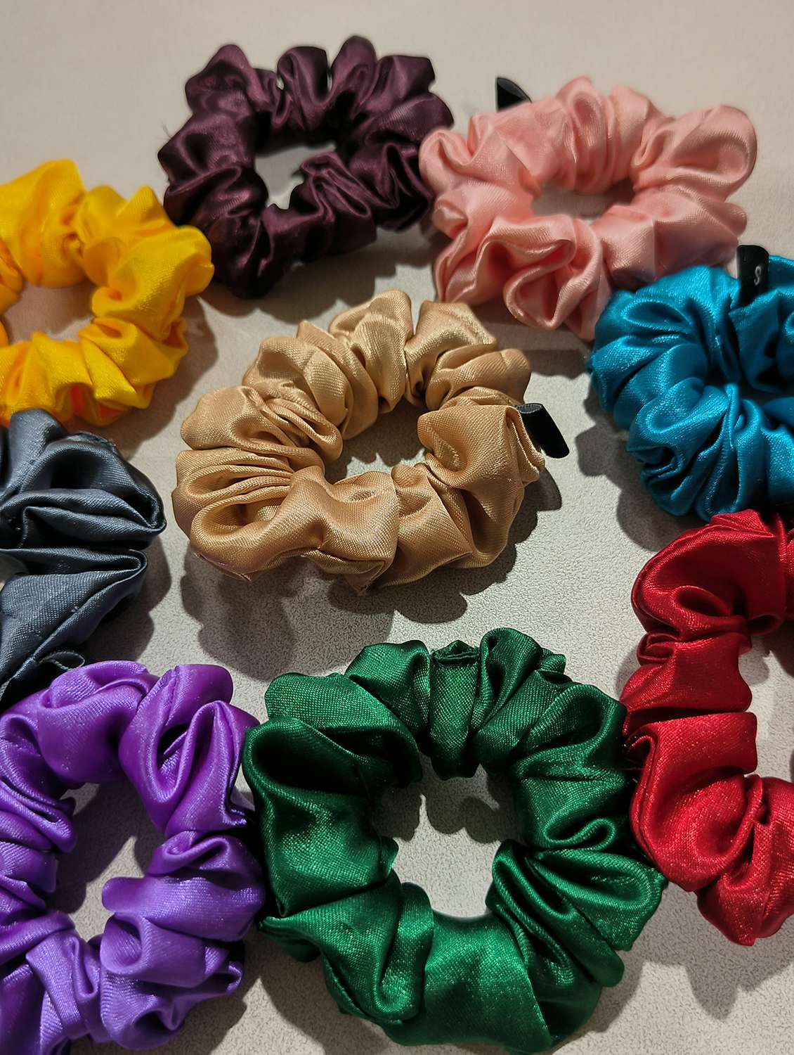 women pack of 9 solid multi colored satin scrunchies - 21730724 -  Standard Image - 3
