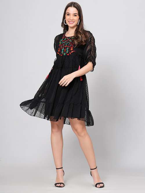 women embroidered puff sleeves tiered dress - 21730857 -  Standard Image - 0