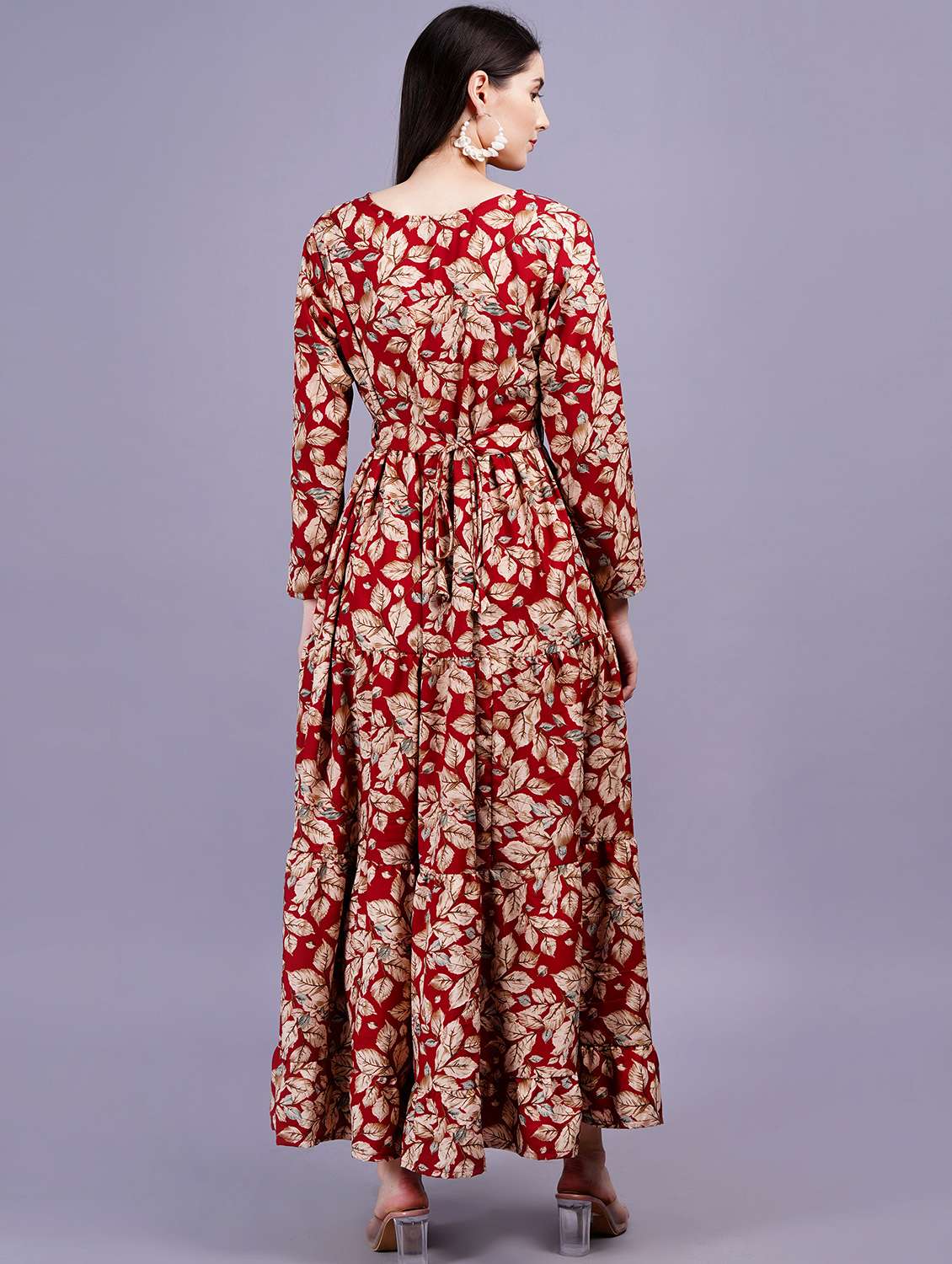 women printed puff sleeves fit & flare dress - 21730882 - Standard Image - 3