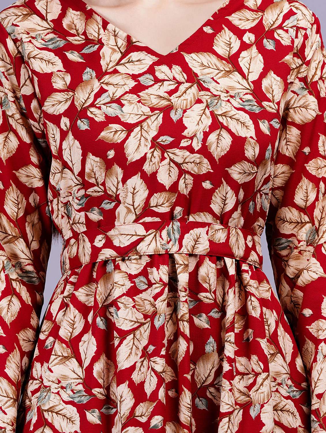 women printed puff sleeves fit & flare dress - 21730882 - Standard Image - 5