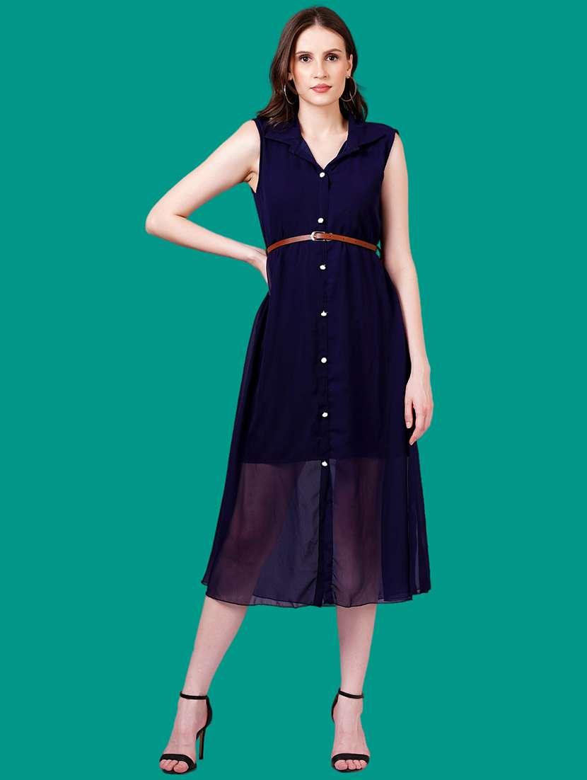 women solid sleeveless a-line dress