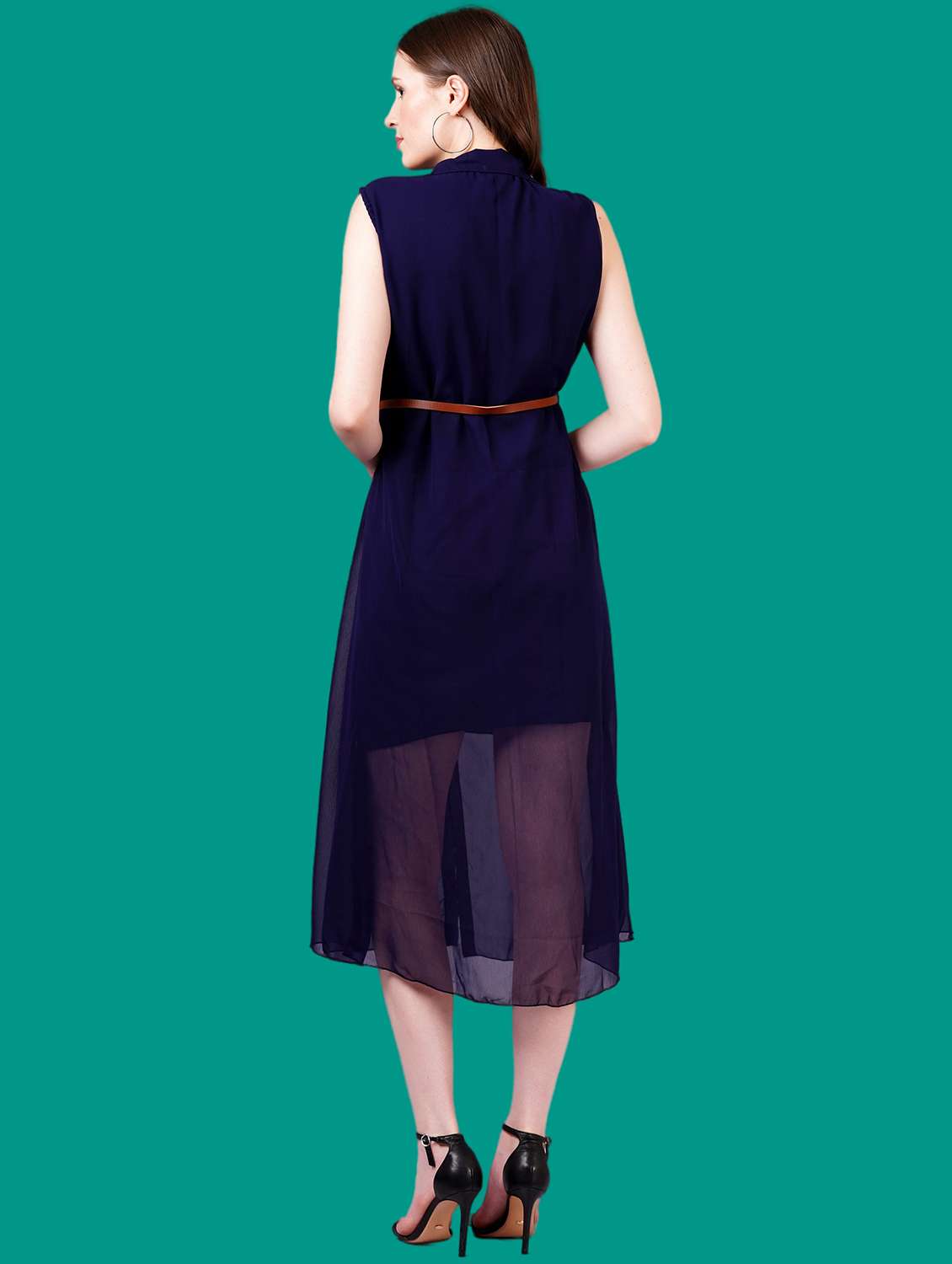 women solid sleeveless a-line dress - 21730893 - Standard Image - 3