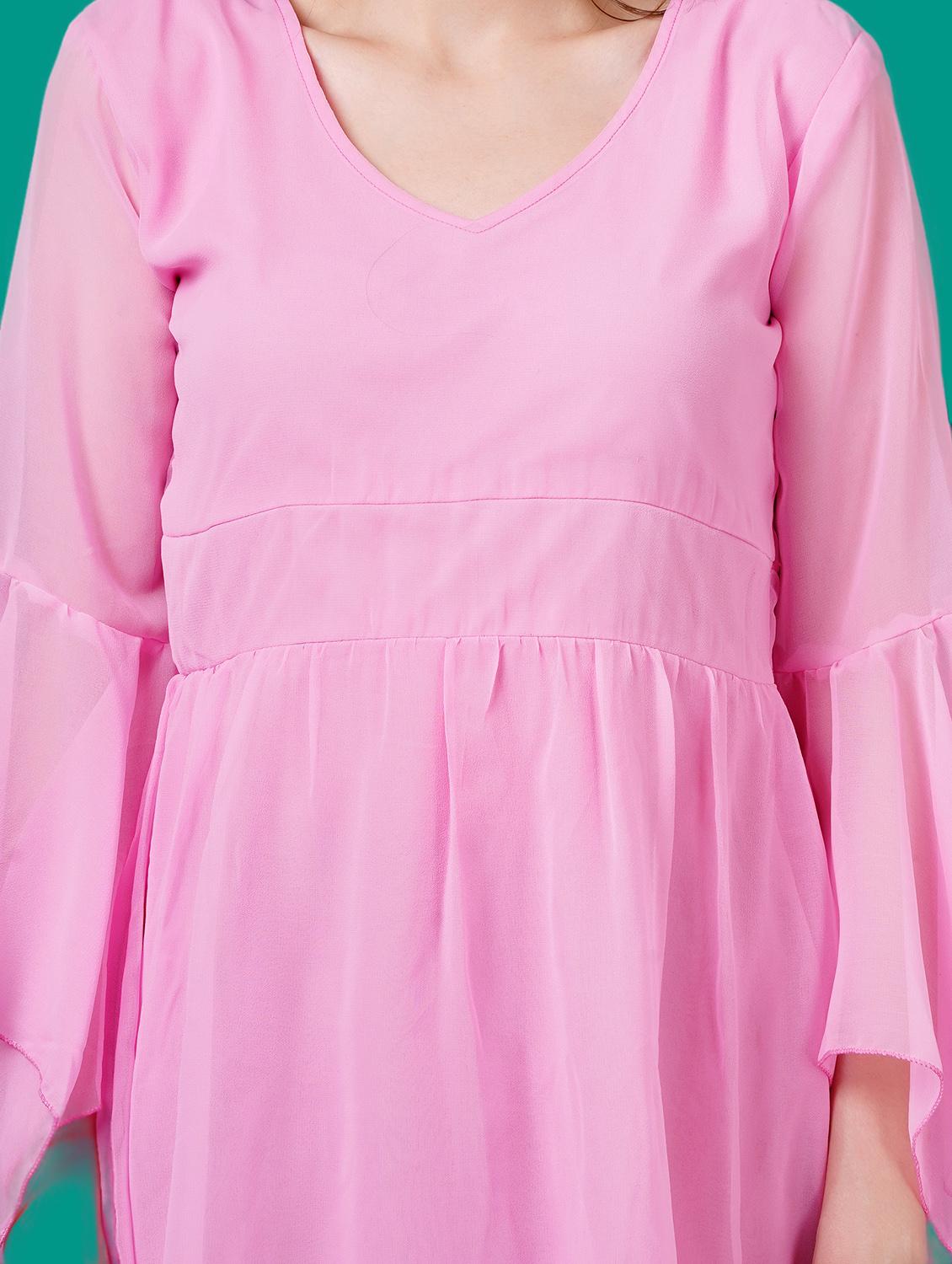 women solid flute sleeves a-line dress - 21730896 - Standard Image - 5