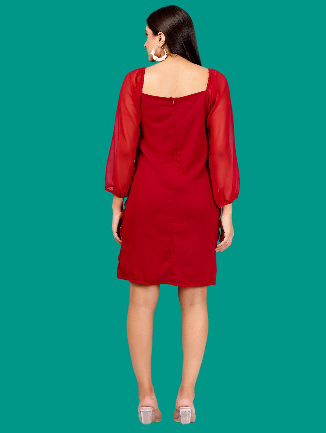 women solid puff sleeves ruched bodycon dress - 21730900 - Standard Image - 3