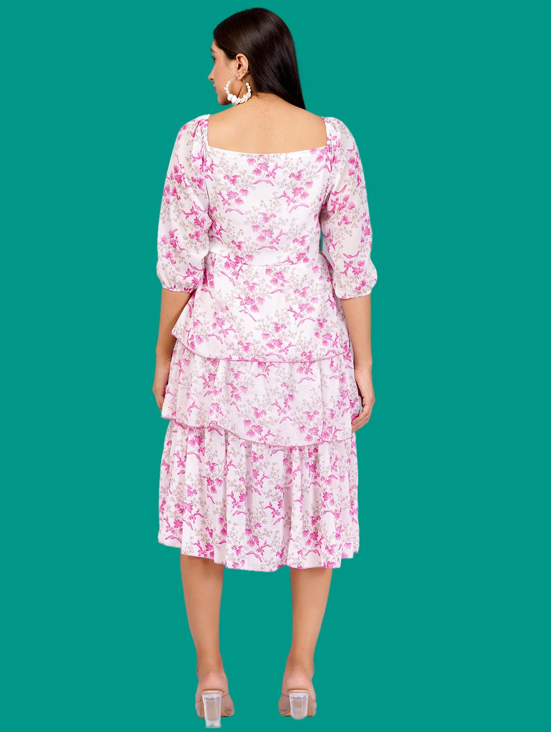 women printed puff sleeves layered dress - 21730906 - Standard Image - 3