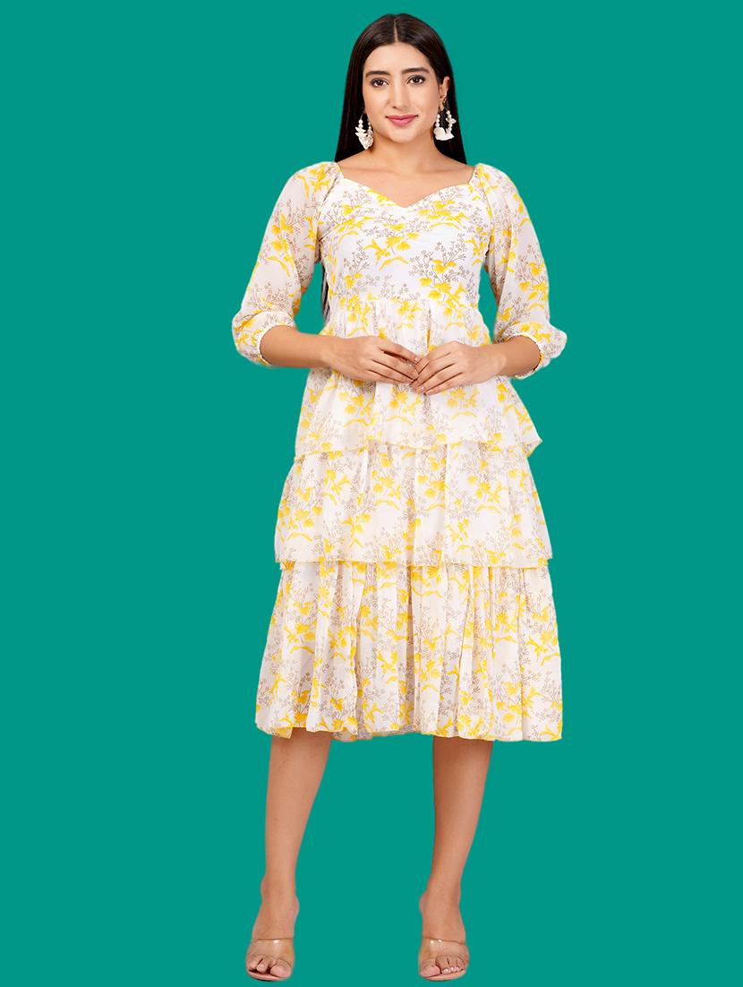 women printed puff sleeves layered dress - 21730908 -  Zoom Image - 0