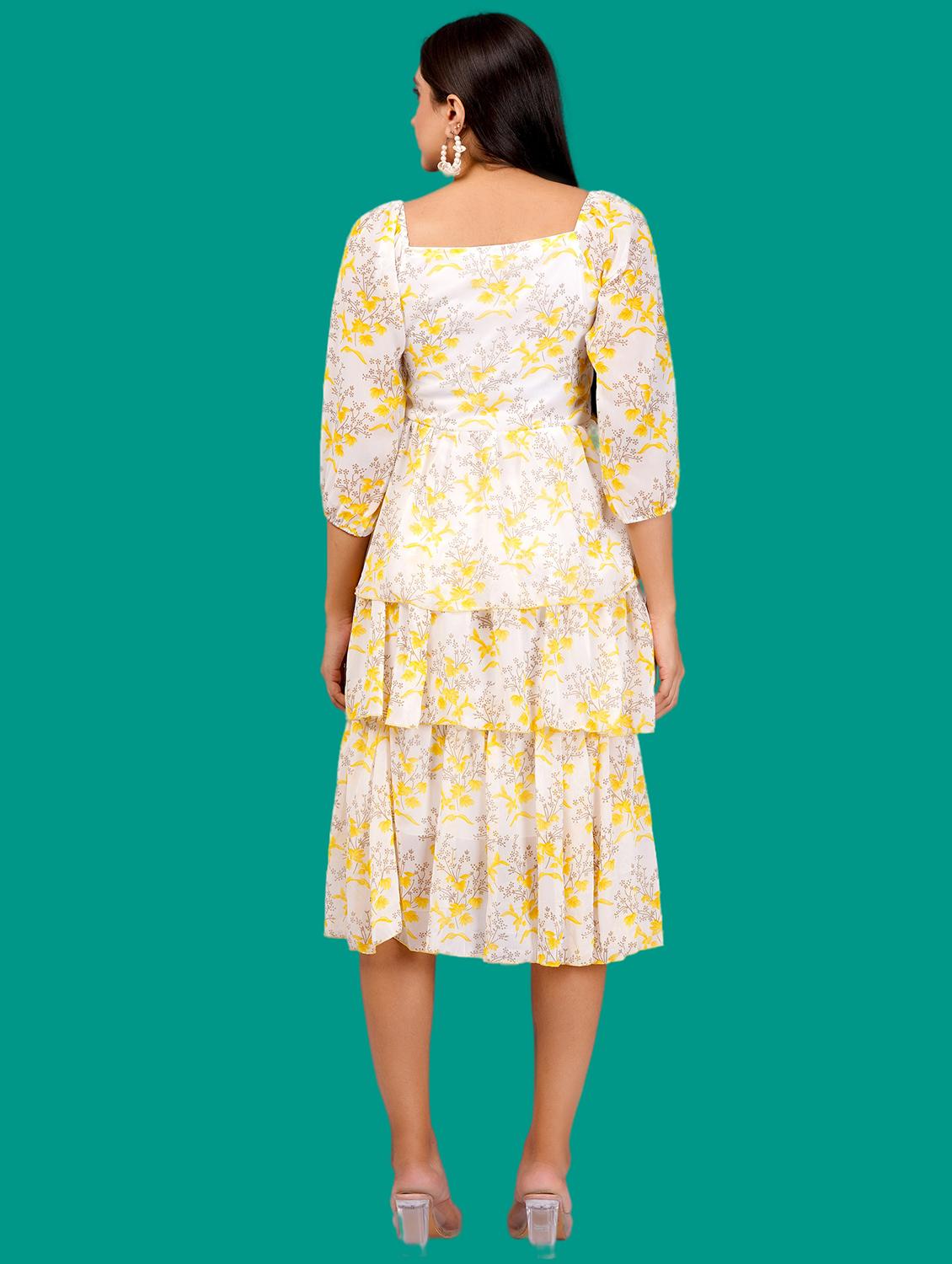 women printed puff sleeves layered dress - 21730908 - Standard Image - 3