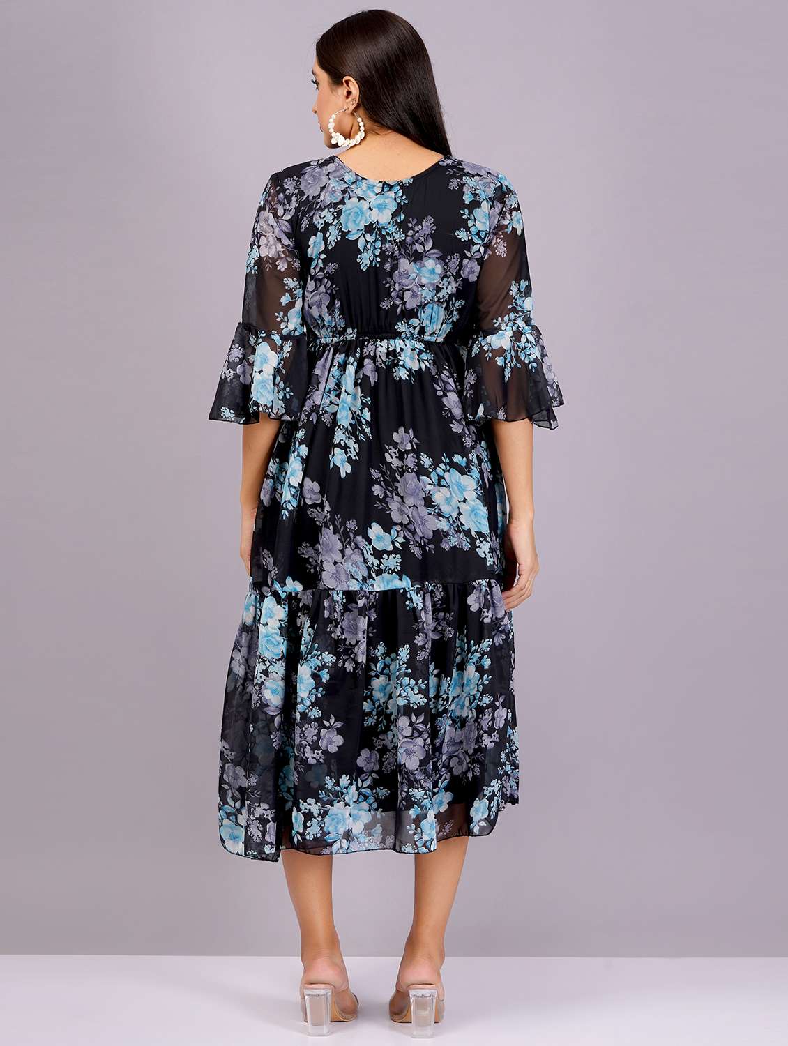women printed bell sleeves tiered dress - 21730911 -  Standard Image - 3