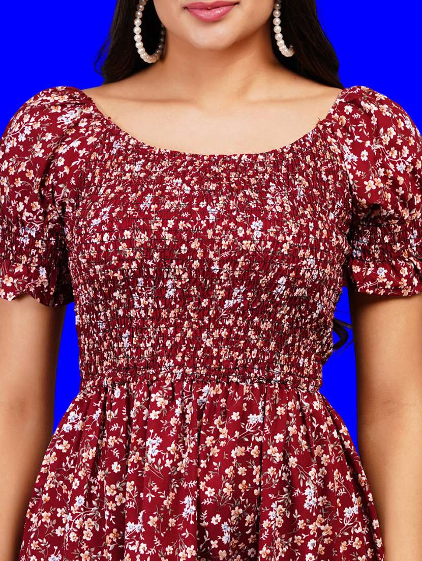 women printed puff sleeves tiered dress - 21730919 -  Standard Image - 5