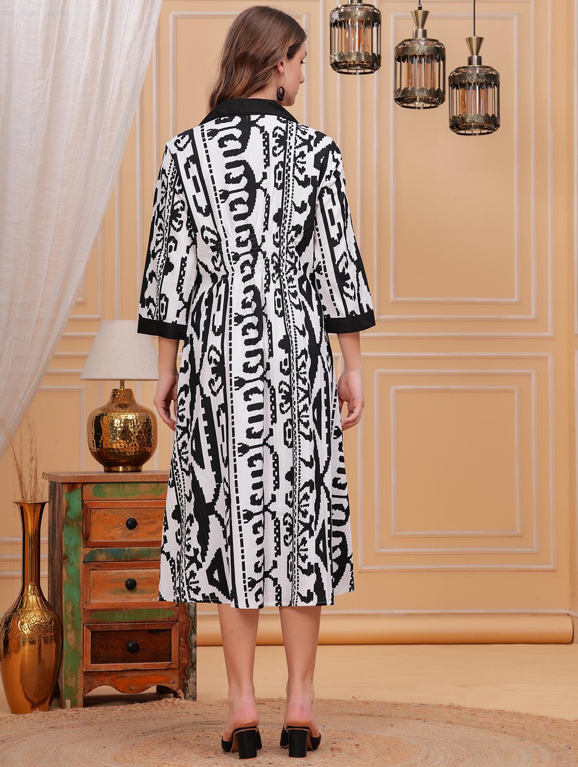 women printed lapel collar a-line dress - 21730977 - Standard Image - 3