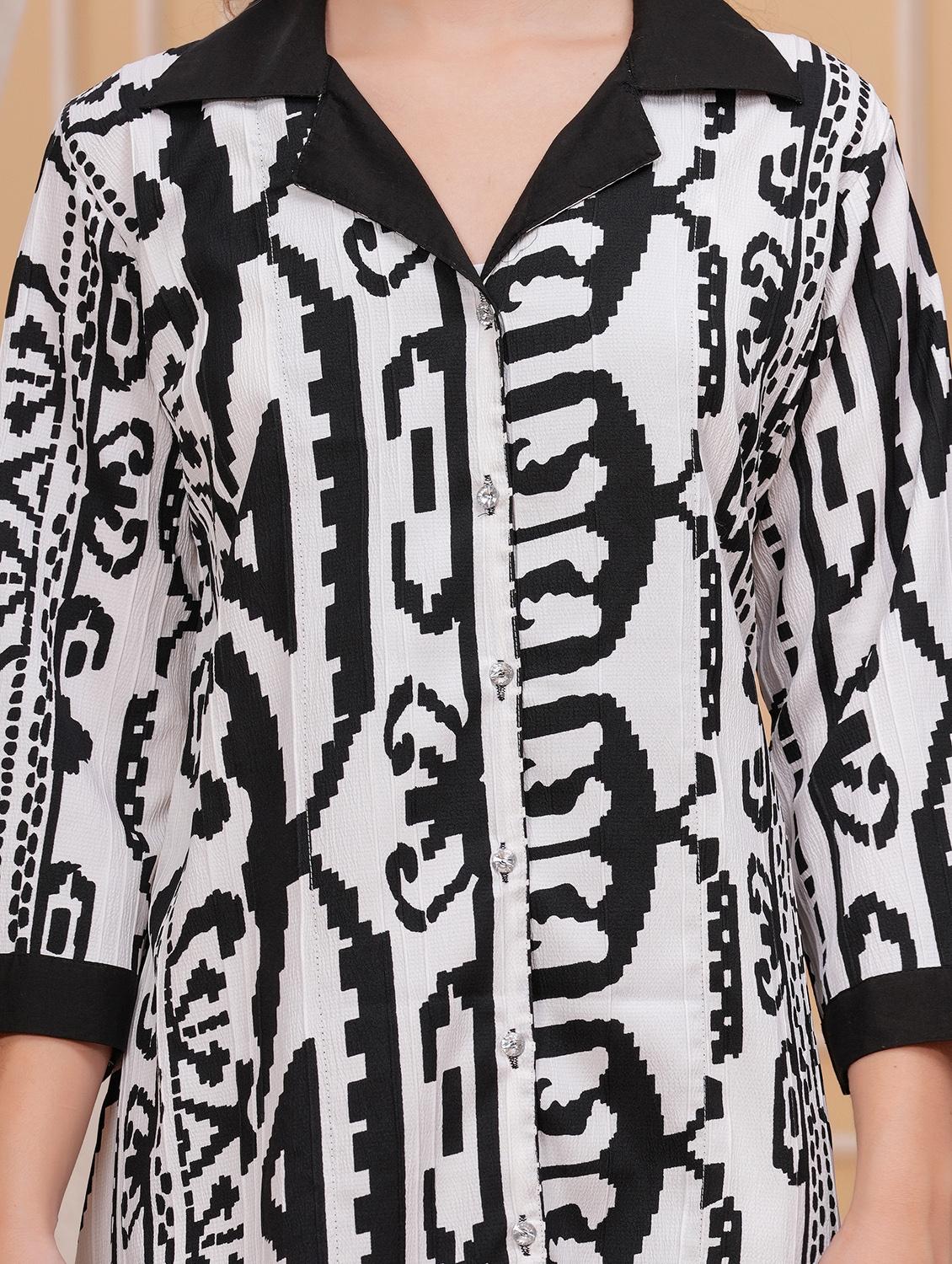 women printed lapel collar a-line dress - 21730977 - Standard Image - 5