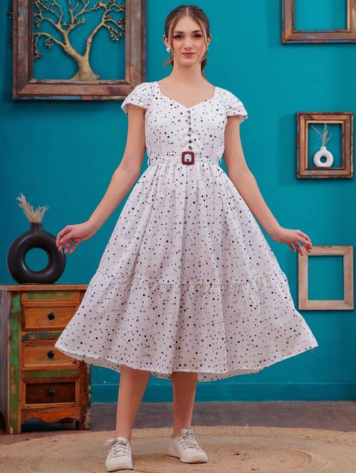 women polka doted cap sleeves tiered dress - 21730978 -  Standard Image - 0