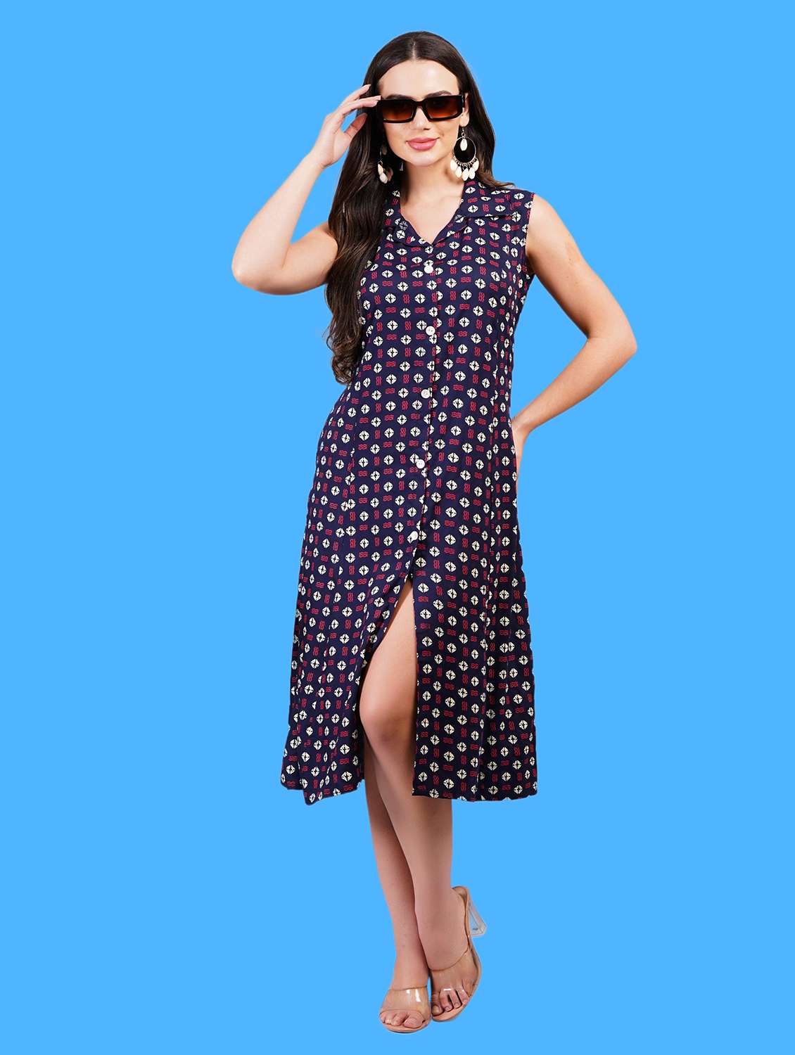 women printed sleeveless a-line dress - 21730991 - Zoom Image - 0
