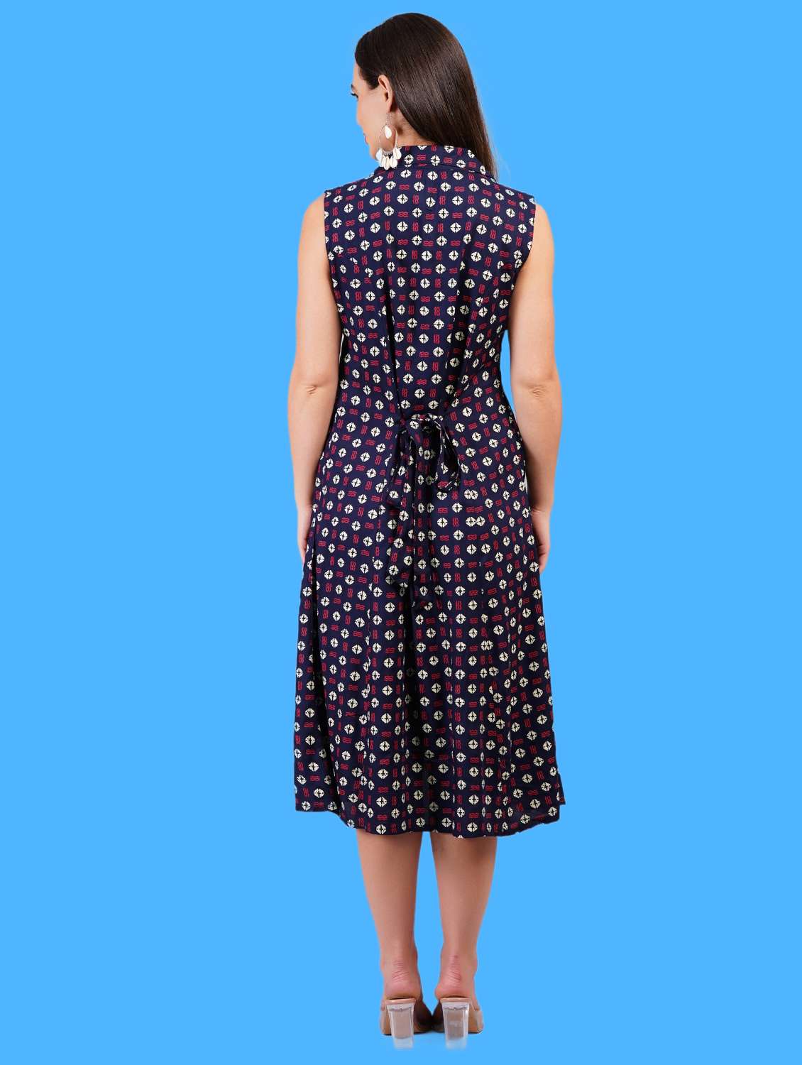 women printed sleeveless a-line dress - 21730991 - Standard Image - 3