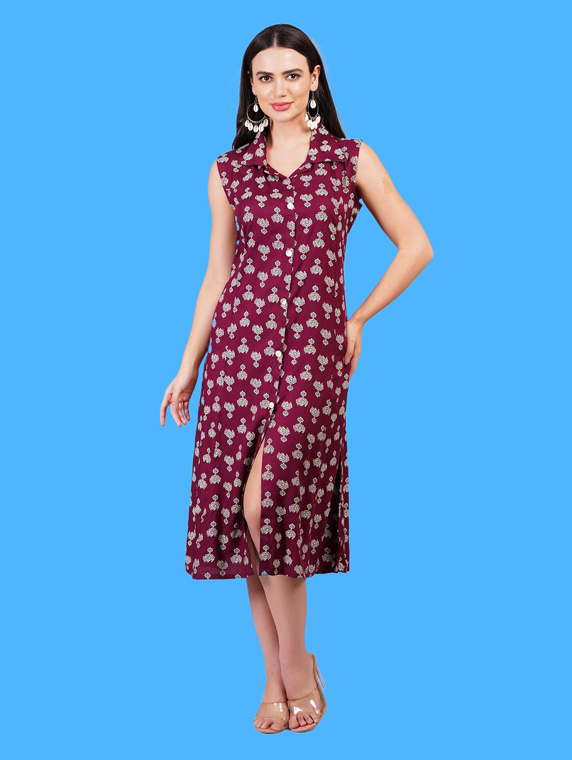 women printed sleeveless a-line dress - 21730994 - Zoom Image - 0