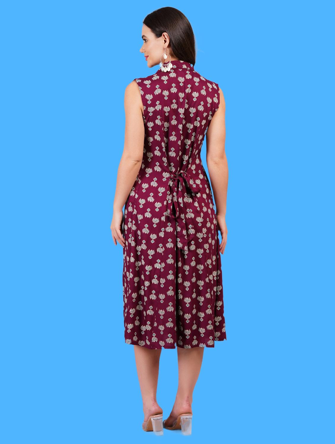 women printed sleeveless a-line dress - 21730994 - Standard Image - 3