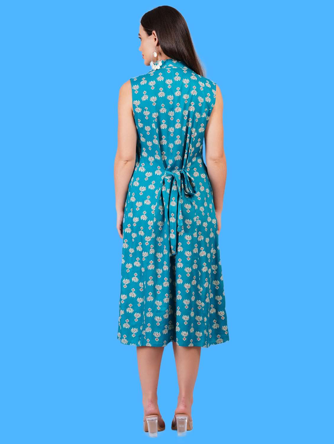 women printed sleeveless a-line dress - 21730996 - Standard Image - 3