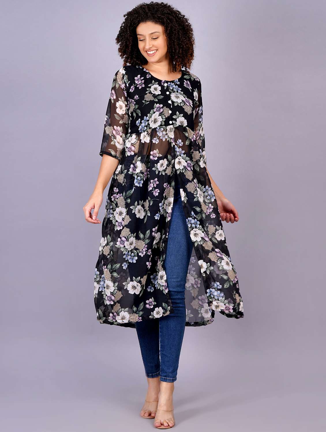women floral printed round neck front slit kurta - 21731005 - Standard Image - 5