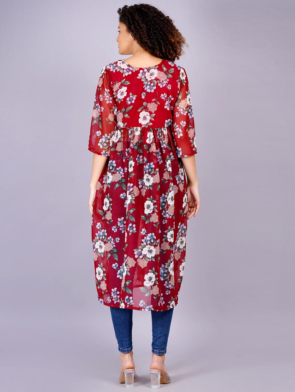 women floral printed round neck front slit kurta - 21731007 - Standard Image - 3