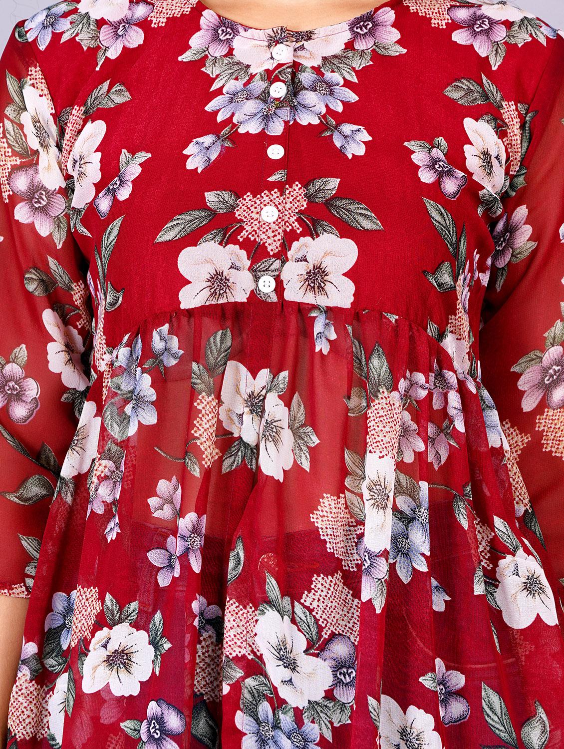 women floral printed round neck front slit kurta - 21731007 - Standard Image - 5