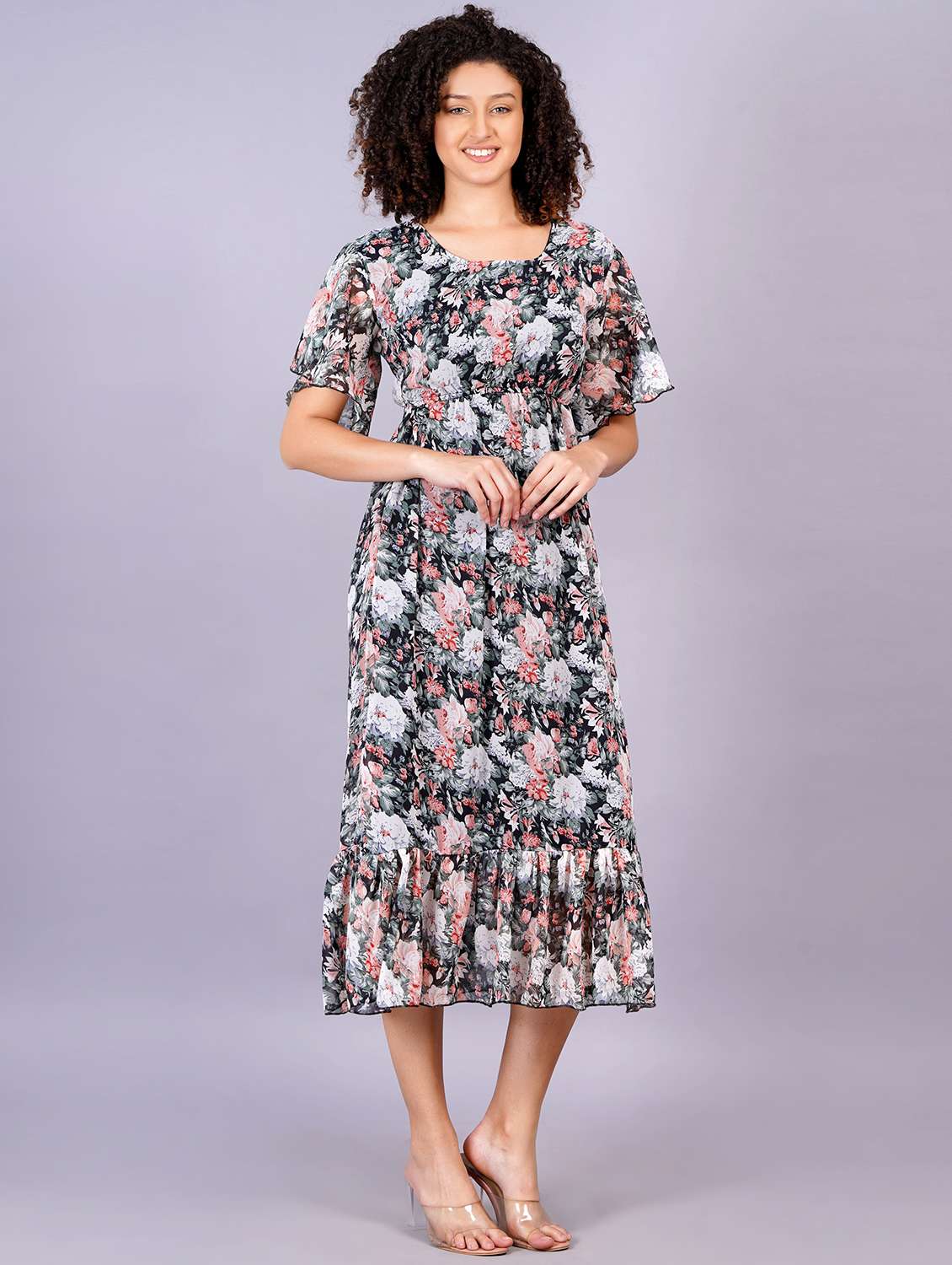women floral print round neck tiered dress - 21731014 - Zoom Image - 0