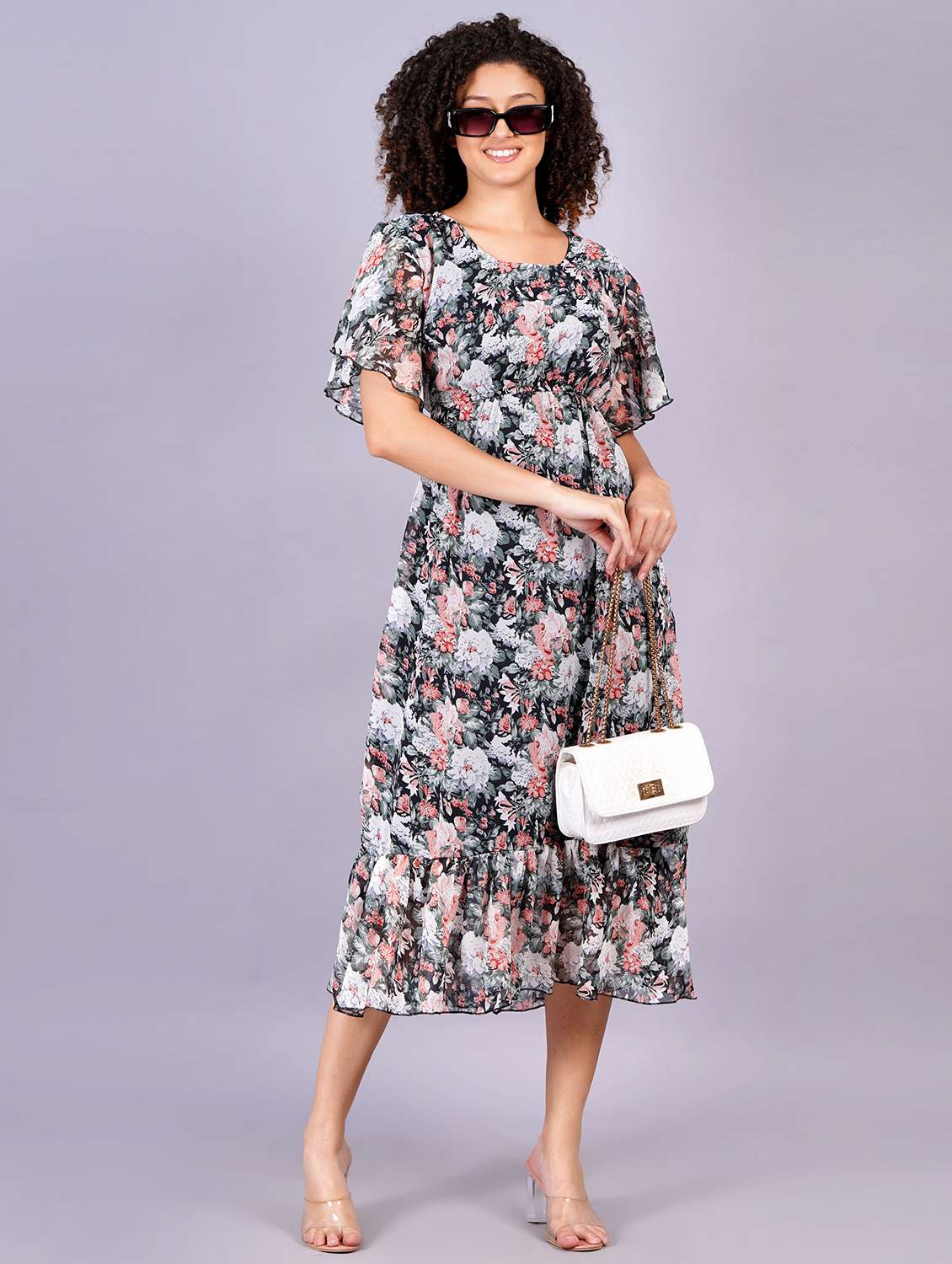 women floral print round neck tiered dress - 21731014 - Standard Image - 3