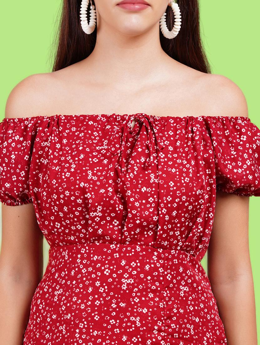 women printed off shoulder dress - 21731039 - Standard Image - 5