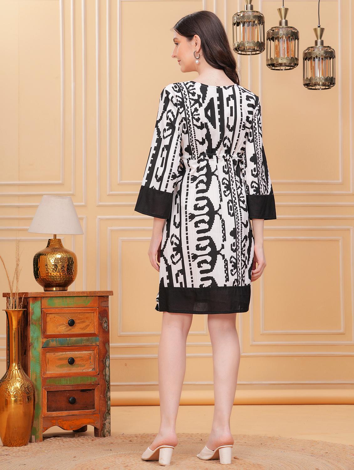 women printed bell sleeves a-line dress - 21731073 - Standard Image - 3