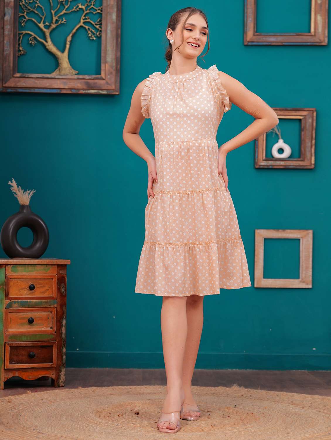women polka doted sleeves tiered dress - 21731088 - Standard Image - 3