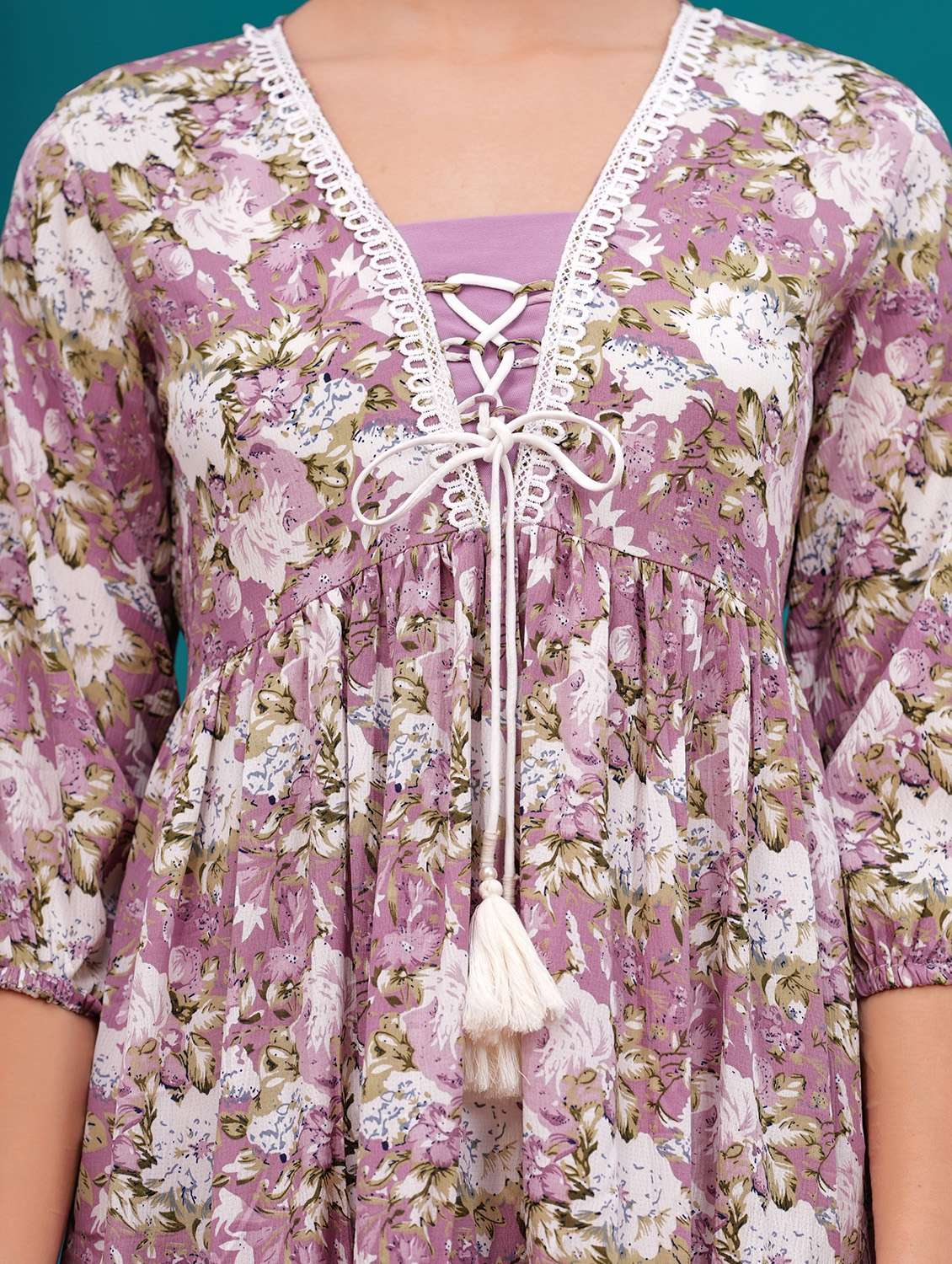 women lavender floral printed tiered ethnic dress - 21731095 - Standard Image - 5