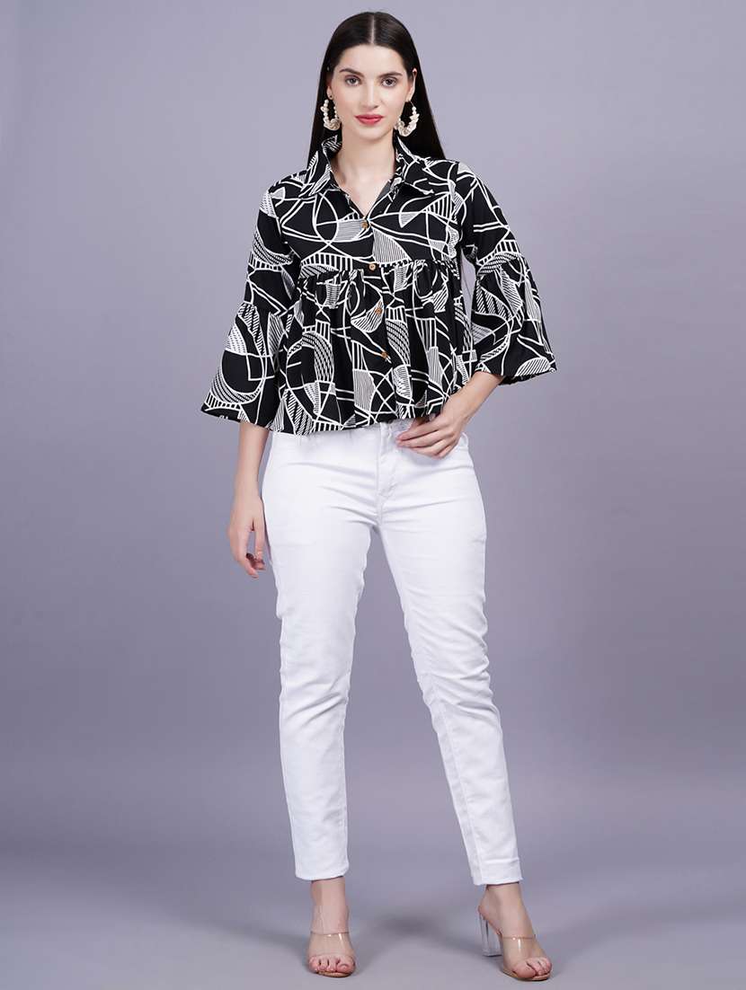 women printed bell sleeves flared top - 21731116 -  Standard Image - 3