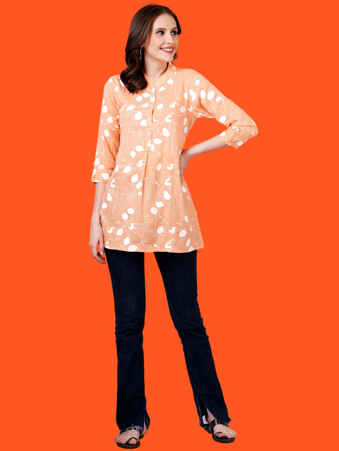 women mandarin neck printed a-line kurti - 21731122 - Standard Image - 3