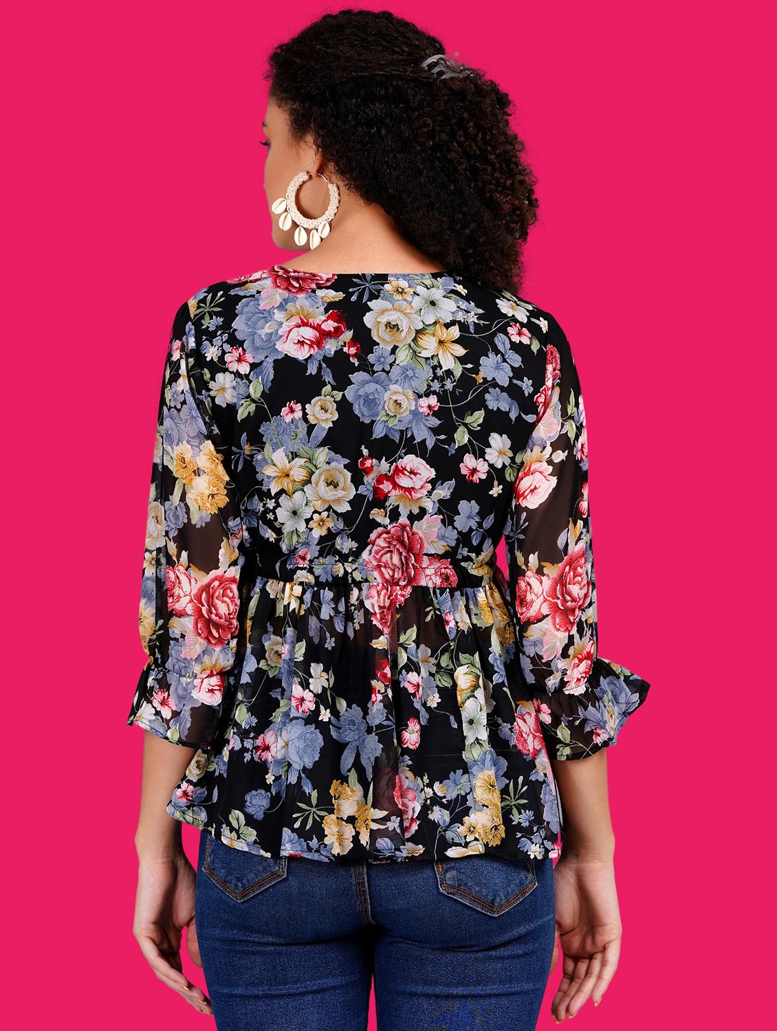 women floral print overlap neck peplum top - 21731131 - Standard Image - 3