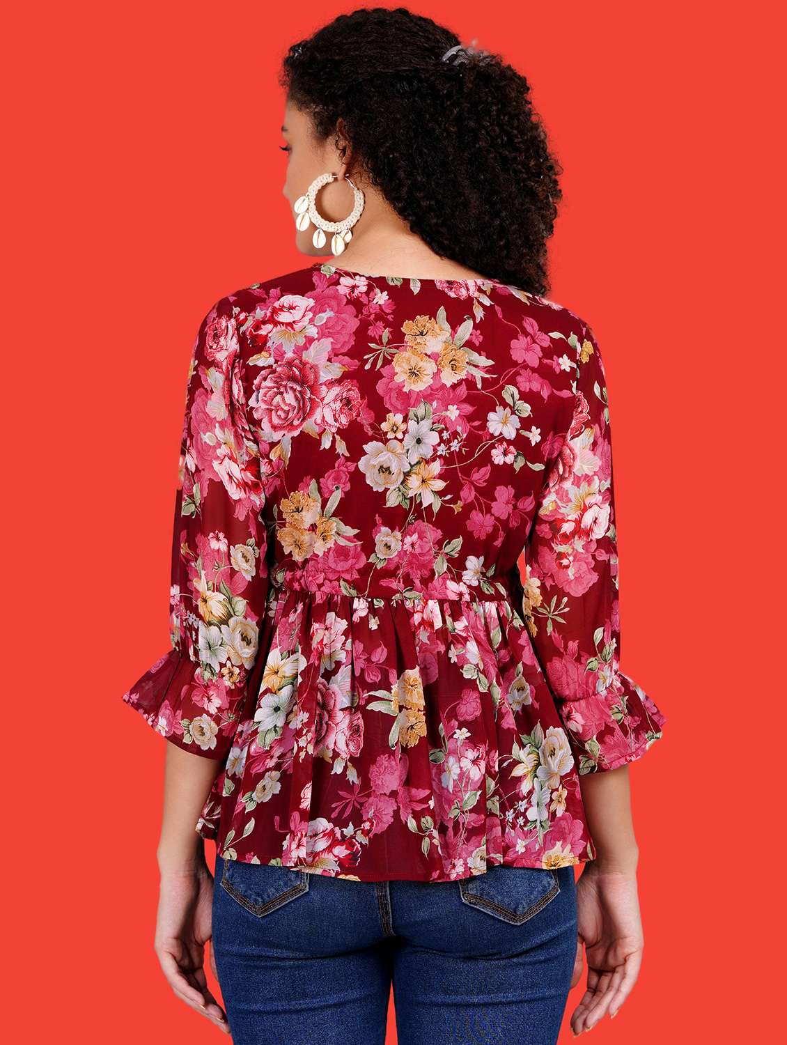 women floral print overlap neck peplum top - 21731132 - Standard Image - 3