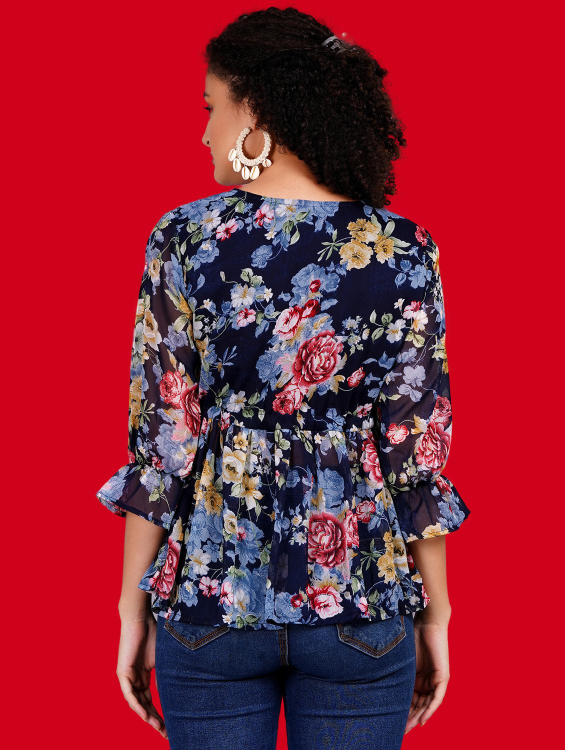 women floral print overlap neck peplum top - 21731134 - Standard Image - 3