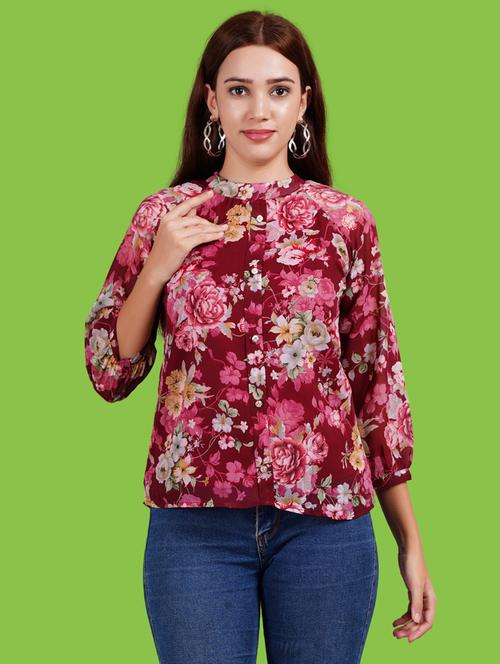 women floral print puff sleeves regular top - 21731137 -  Standard Image - 0