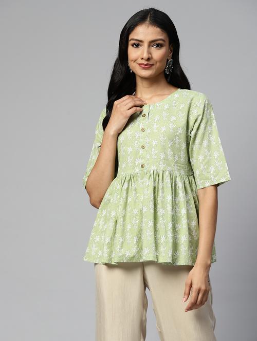 women round neck printed peplum top - 21731154 -  Standard Image - 0